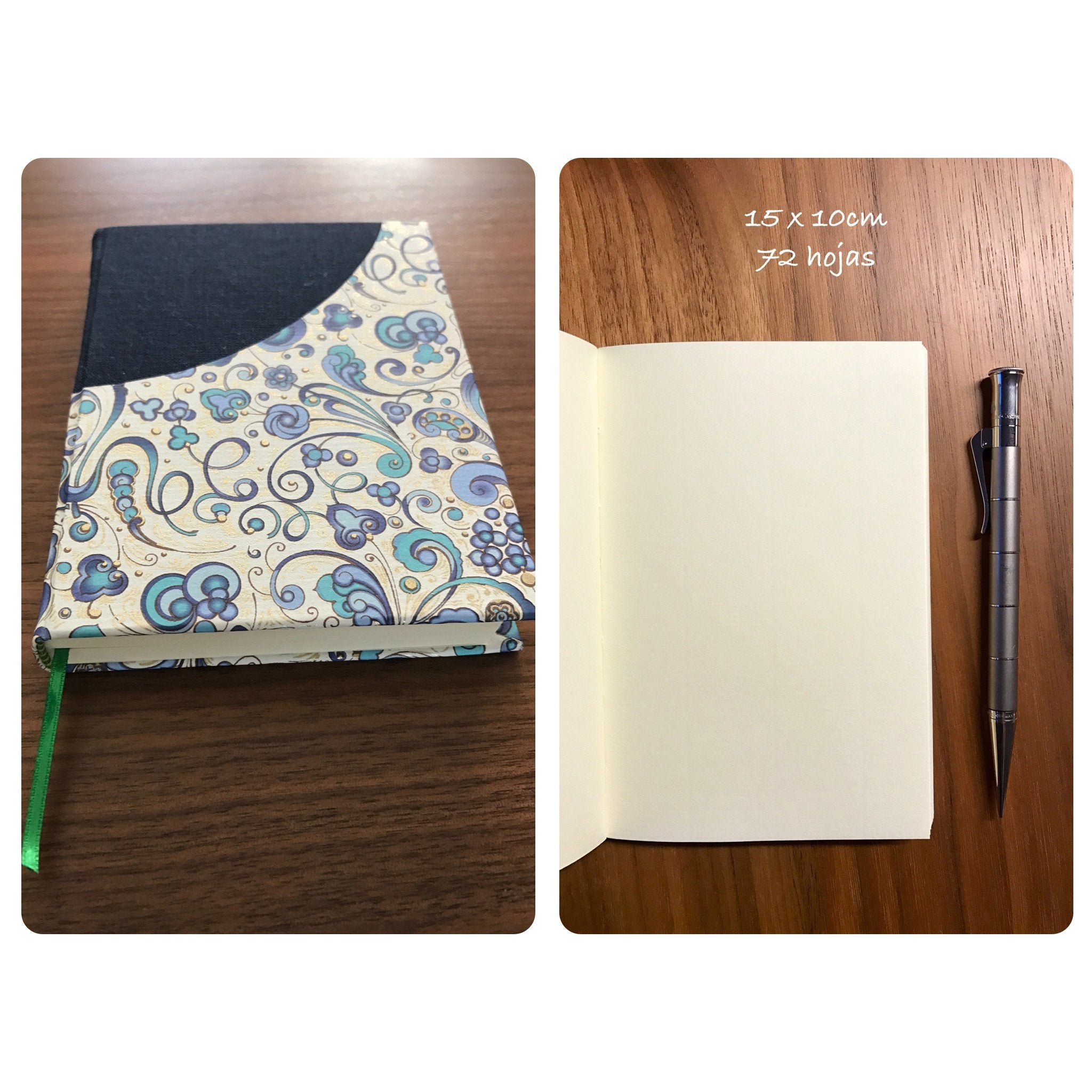 Cuaderno en papel Italiano & tela azul - Black Sheep Handmade