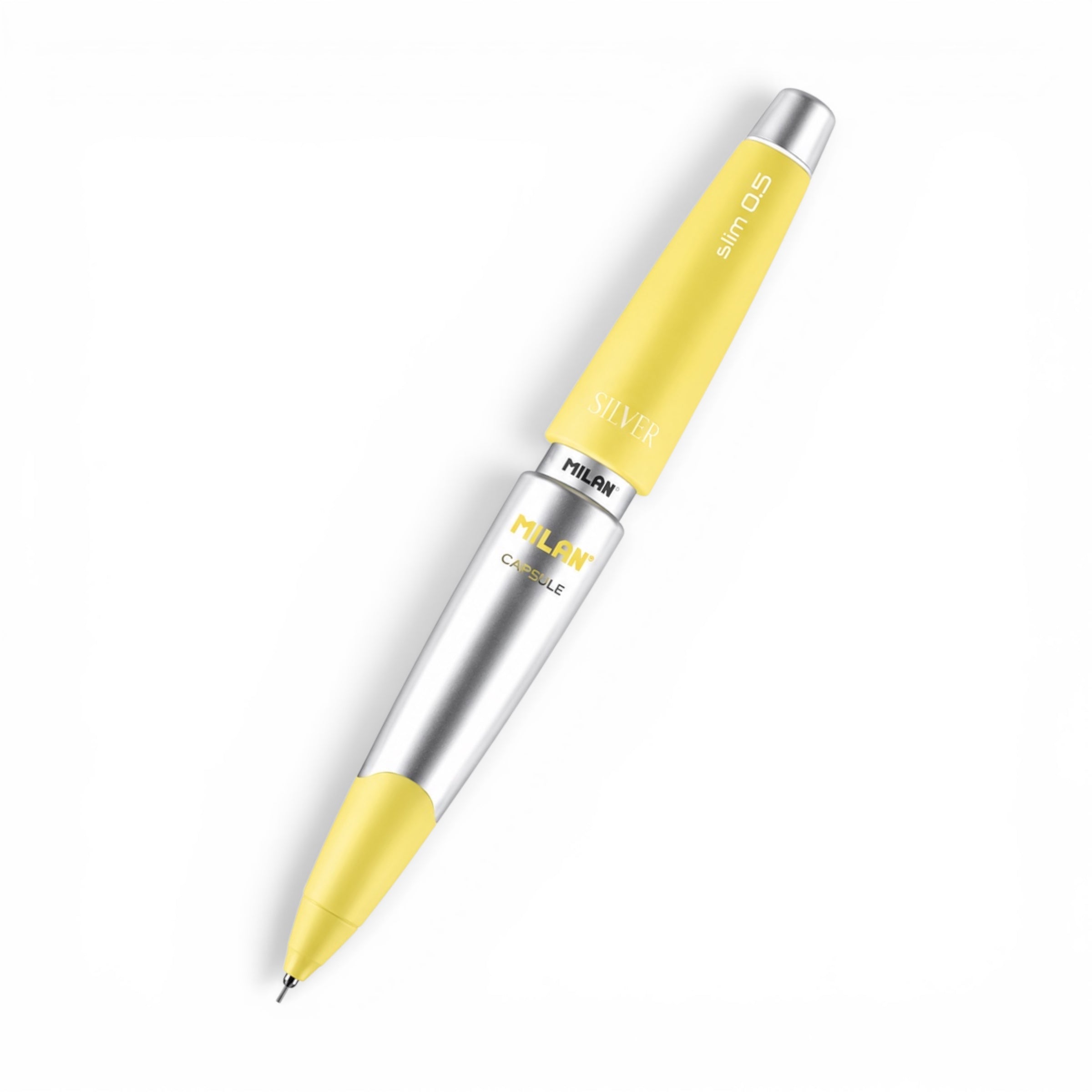 Portaminas MILAN CAPSULE Slim Silver 0,5 mm. Diseño compacto, escritura precisa