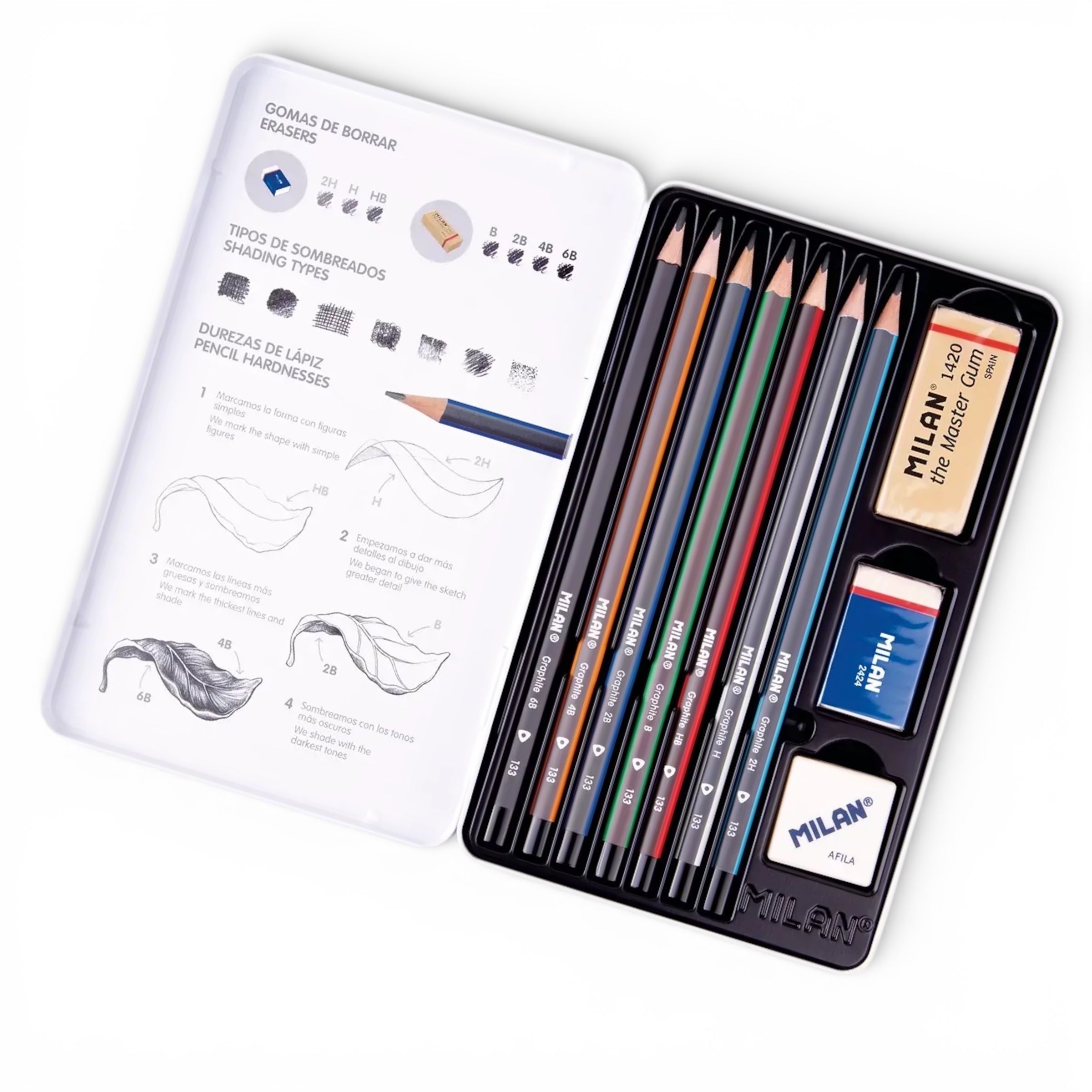 Set de lápices 2H, H, HB,B, 2B, 4B y 6B. Milan - Black Sheep Handmade