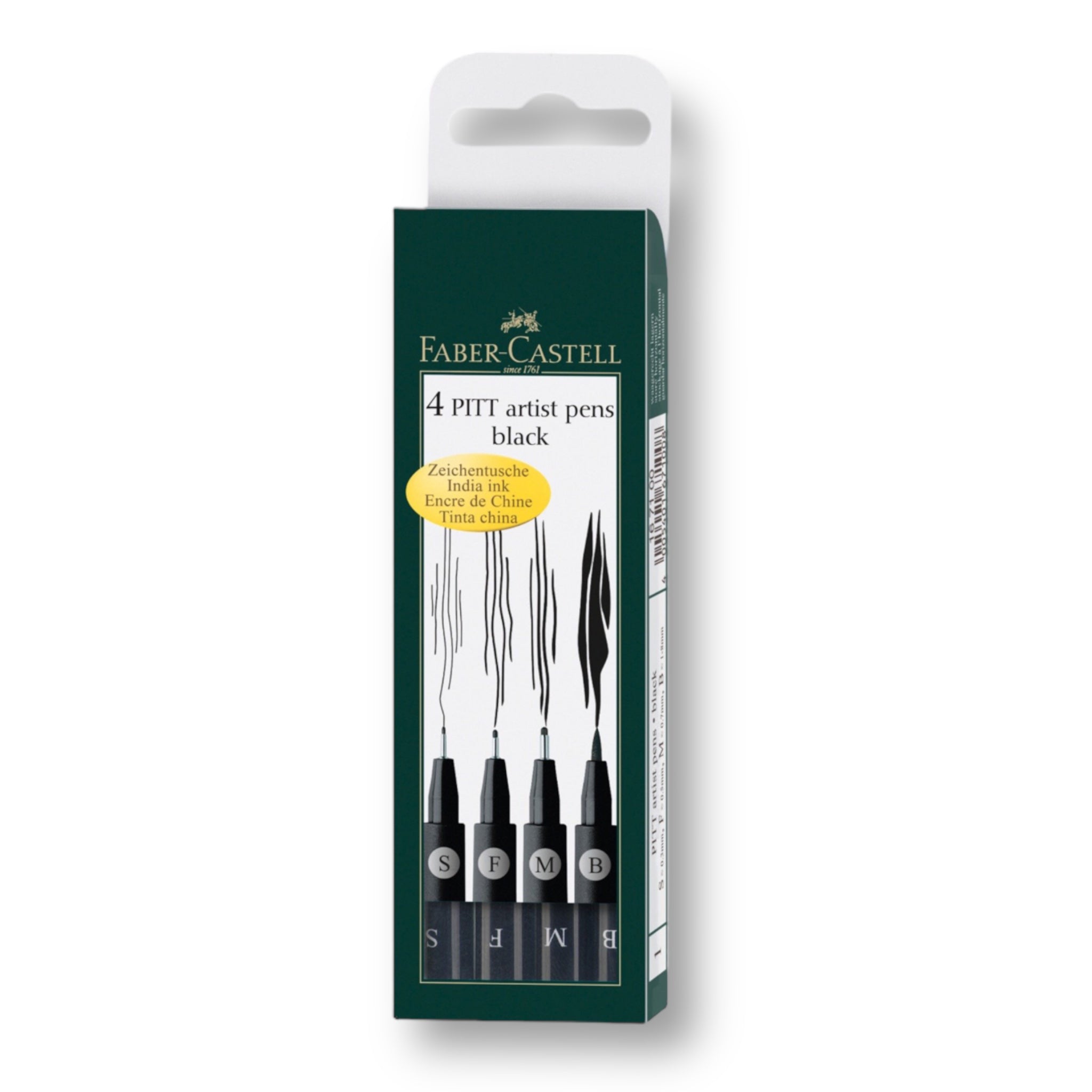 Caja 4 Rotuladores Pitt Artist Pen. Negro. Faber-Castell