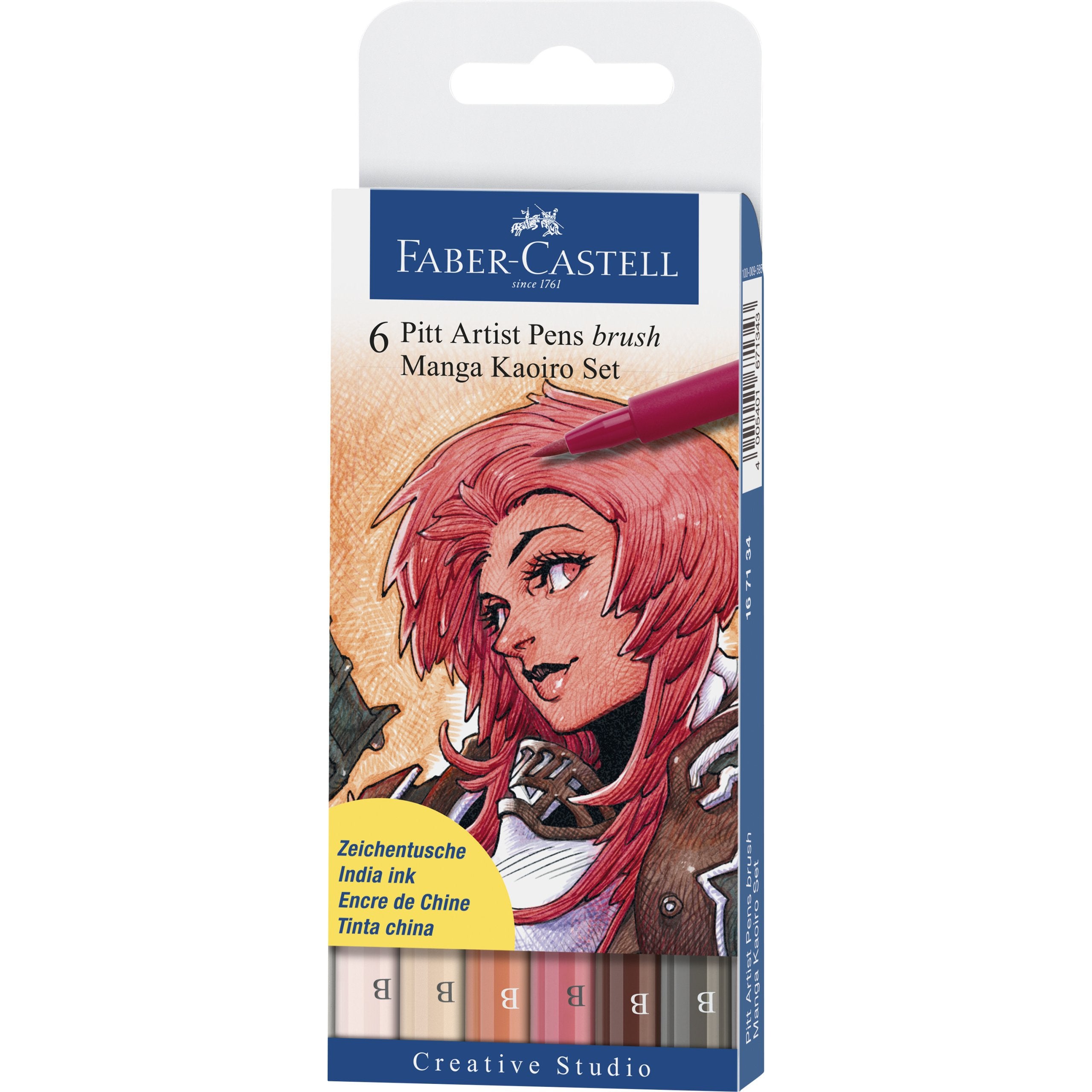 Caja 6 Rotuladores Pitt Artist Pen Manga Kaoiro. Faber-Castell - Black Sheep Handmade