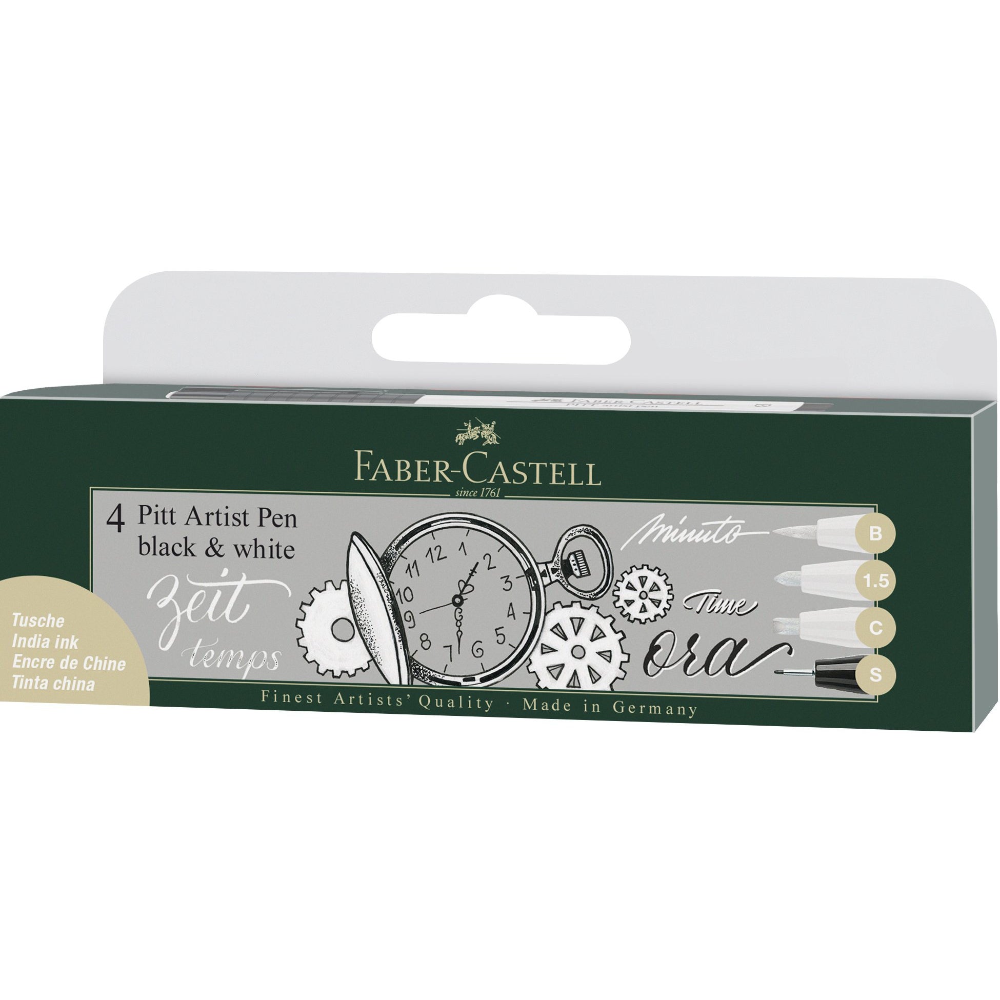 Estuche con 4 rot. Pitt Artist Pen blanco y negro. Faber-Castell