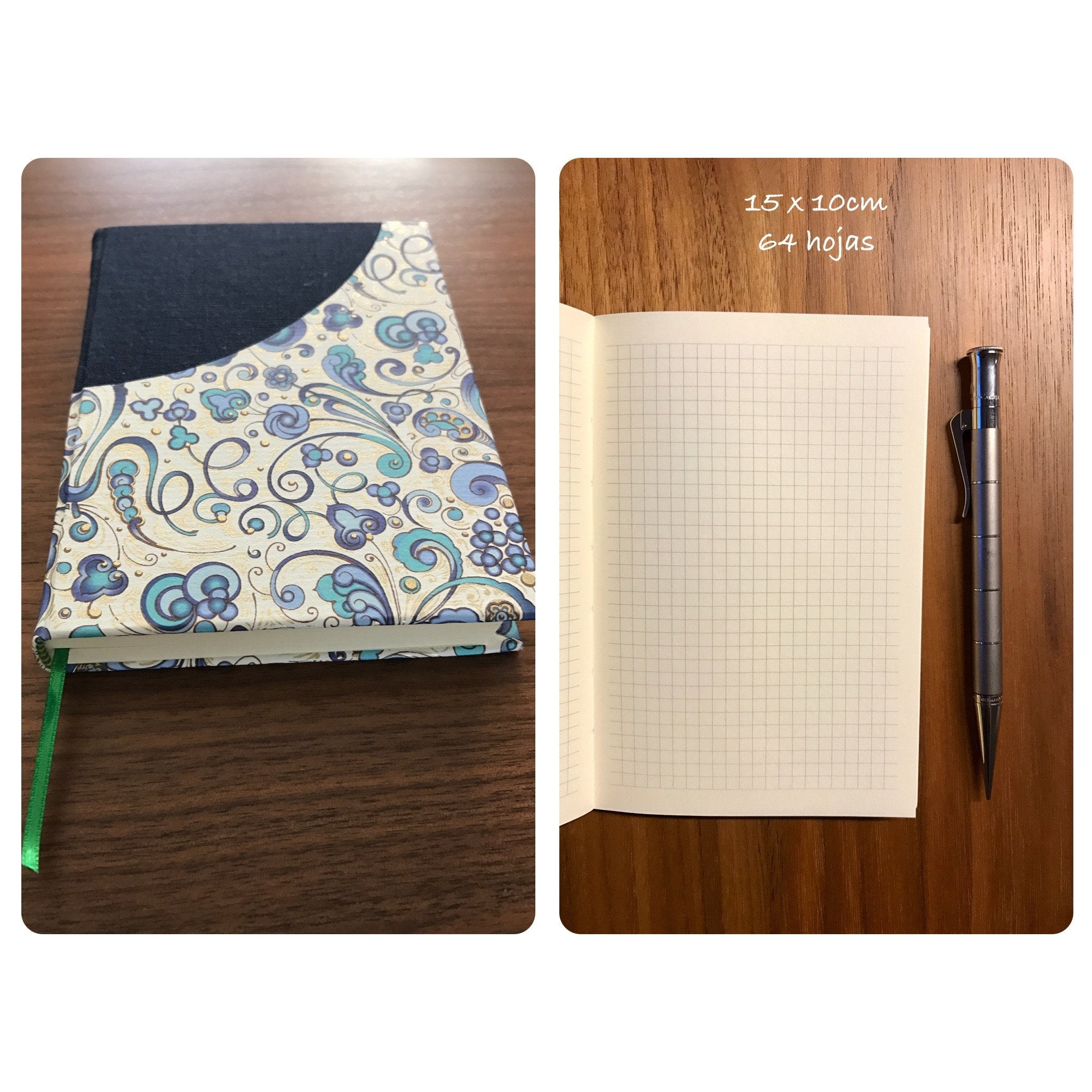 Cuaderno en papel Italiano & tela azul - Black Sheep Handmade