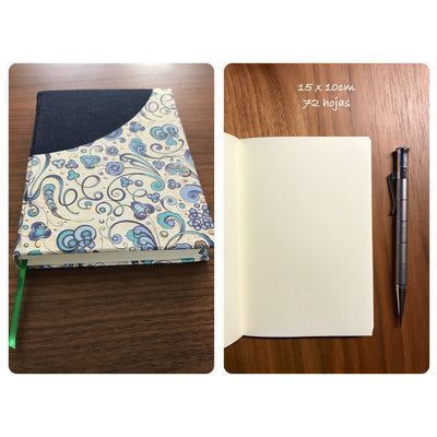 Cuaderno en papel Italiano & tela azul - Black Sheep Handmade