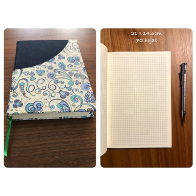 Cuaderno en papel Italiano & tela azul - Black Sheep Handmade