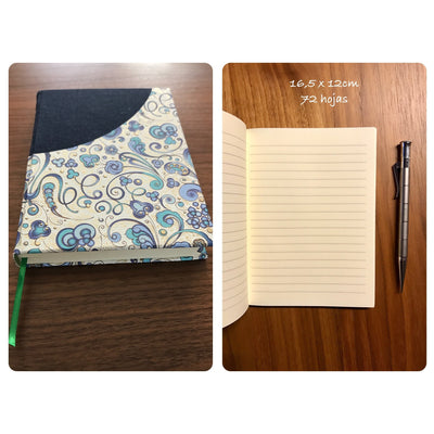 Cuaderno en papel Italiano & tela azul - Black Sheep Handmade
