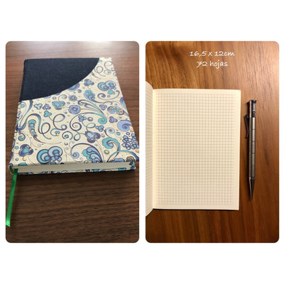 Cuaderno en papel Italiano & tela azul - Black Sheep Handmade