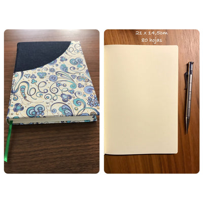 Cuaderno en papel Italiano & tela azul - Black Sheep Handmade
