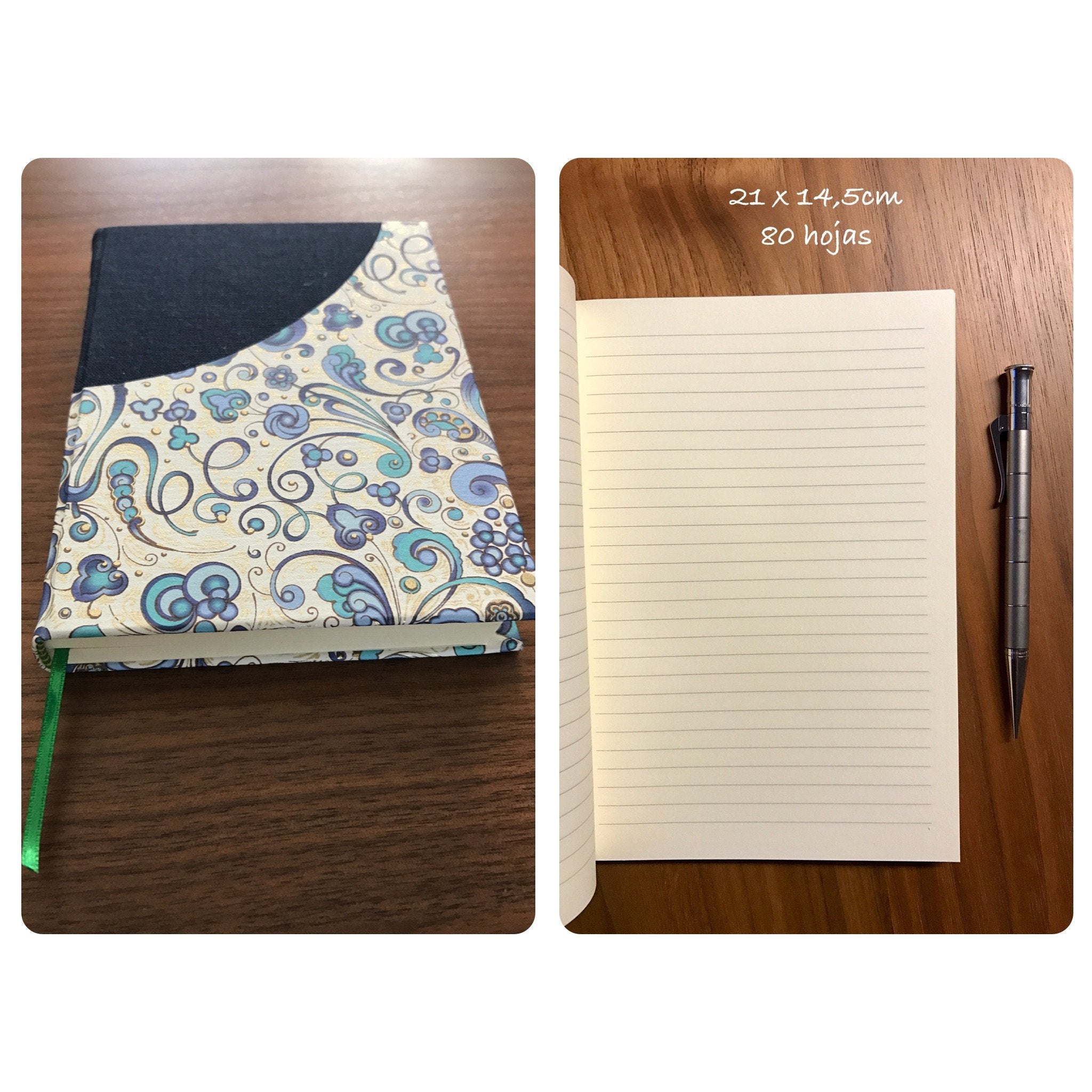 Cuaderno en papel Italiano & tela azul - Black Sheep Handmade